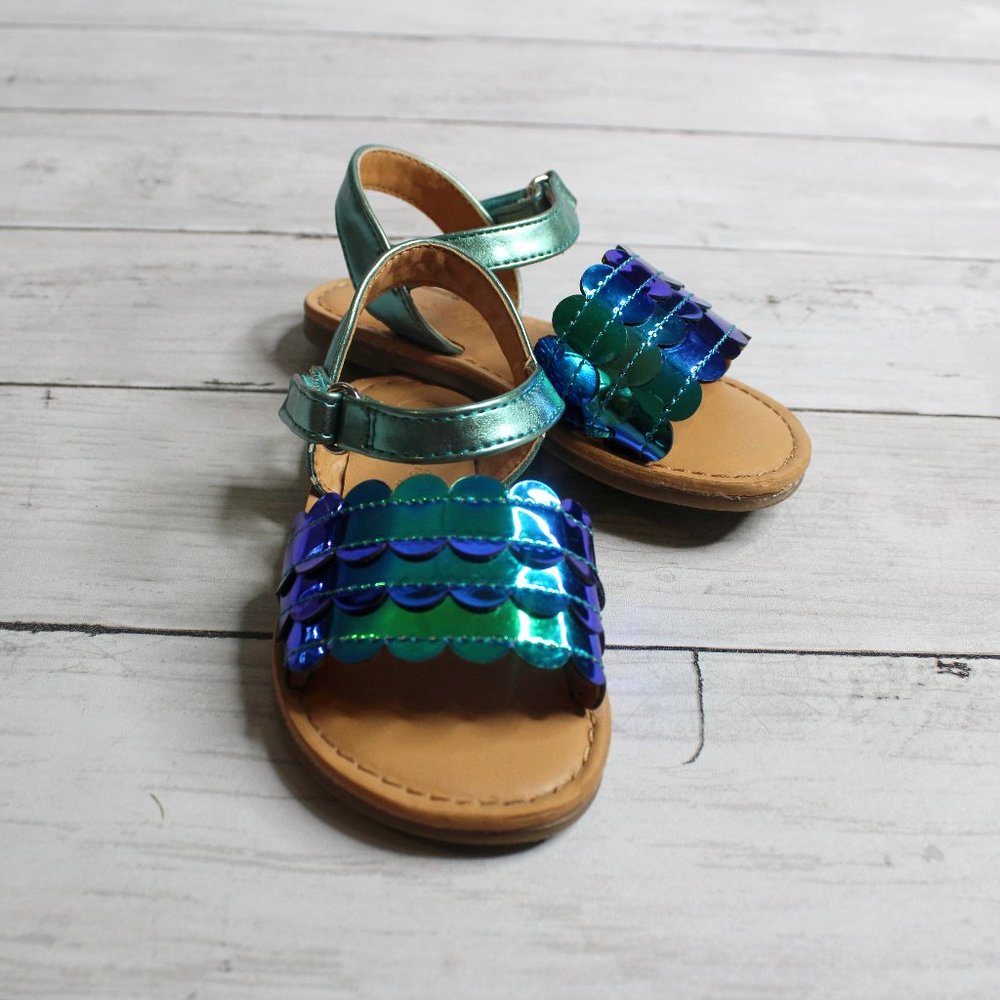 Cat & Jack Girl Mermaid Sandals Toddler Shoe Size 6 Metallic Blue Green